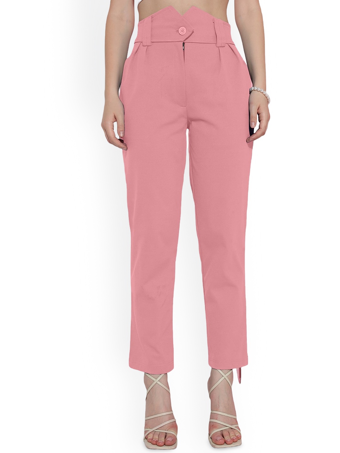 

BAESD Women Relaxed Slim Fit High-Rise Easy Wash Trousers, Pink