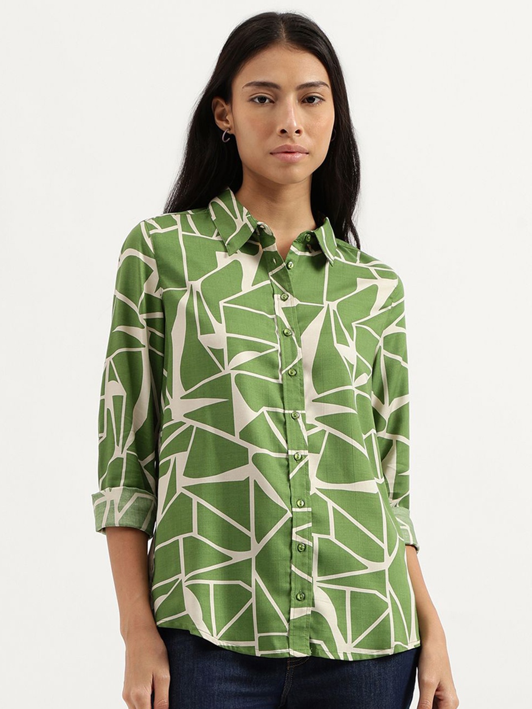 

United Colors of Benetton Women Opaque Printed Casual Shirt, Olive