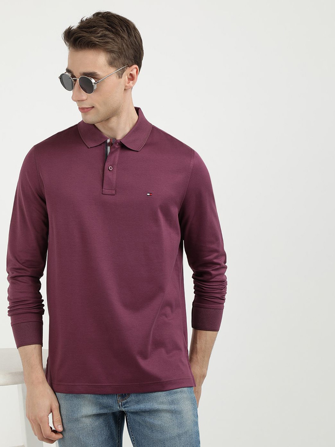 

Tommy Hilfiger Men Solid Polo Collar Cotton T-shirt, Purple