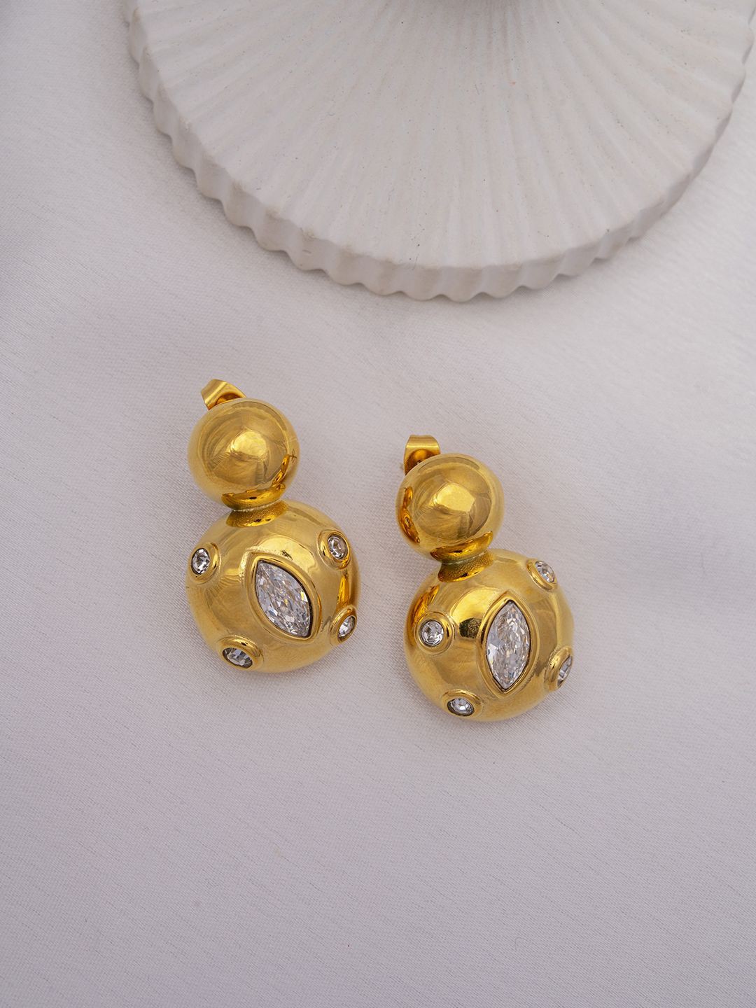 

Perfectly Average Gold-Plated Stainless Steel Stones Studded Drop Earrings