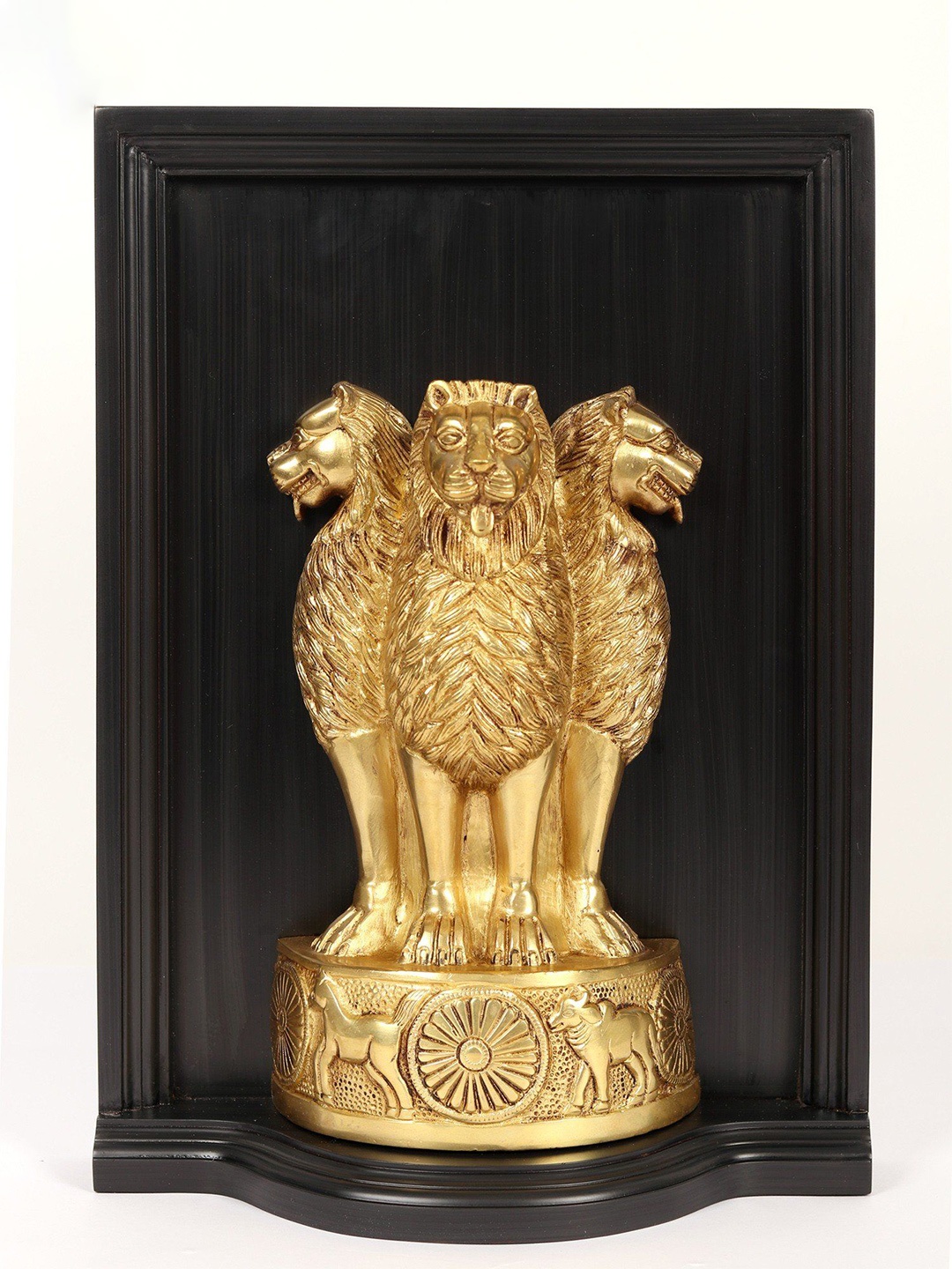 

Exotic India Gold Toned & Black Textured Wooden Framed Brass Hanging Wall Decor