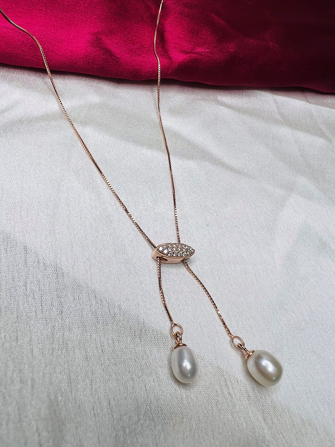 

Arte Jewels Sterling Silver Cubic Zirconia Studded Chain, Rose gold