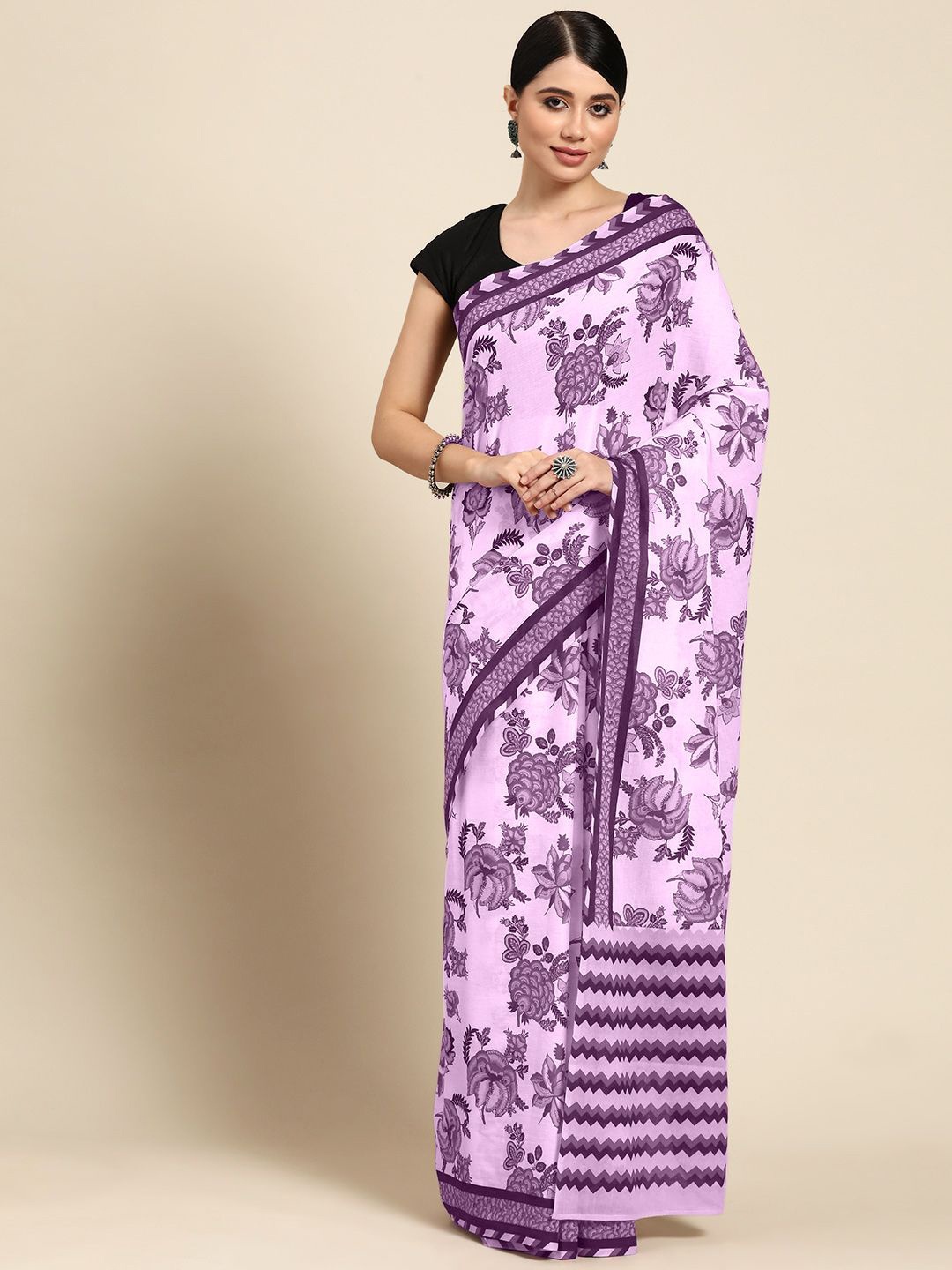 

BUTA BUTI Floral Pure Cotton Saree, Pink