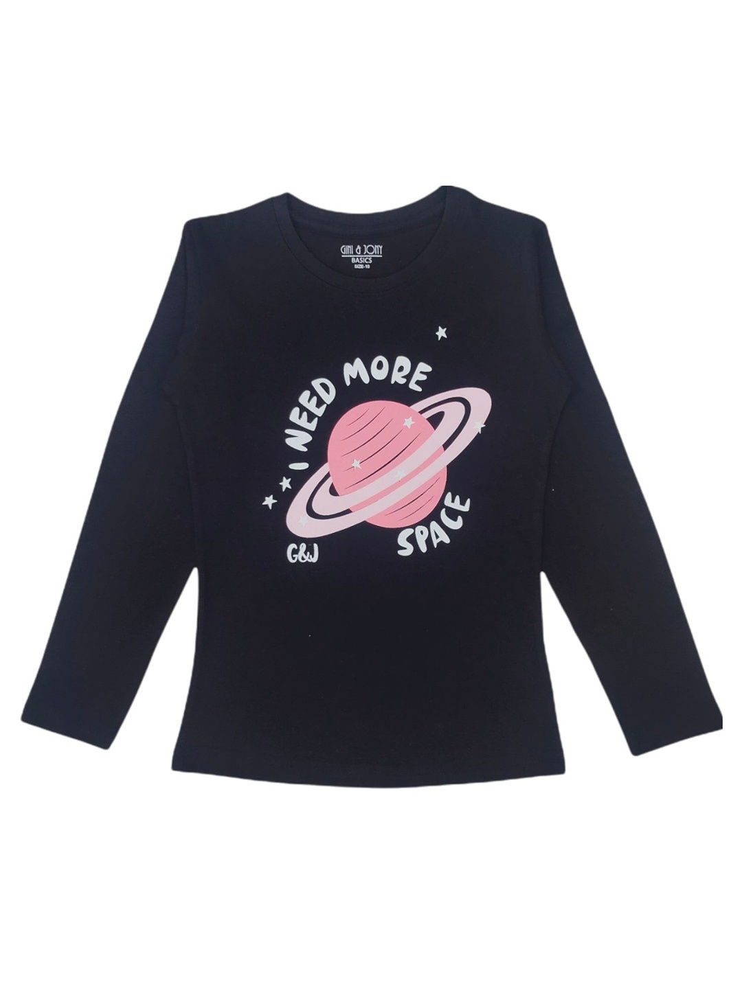 

Gini and Jony Girls Cotton Round Neck Long Sleeves Top, Black