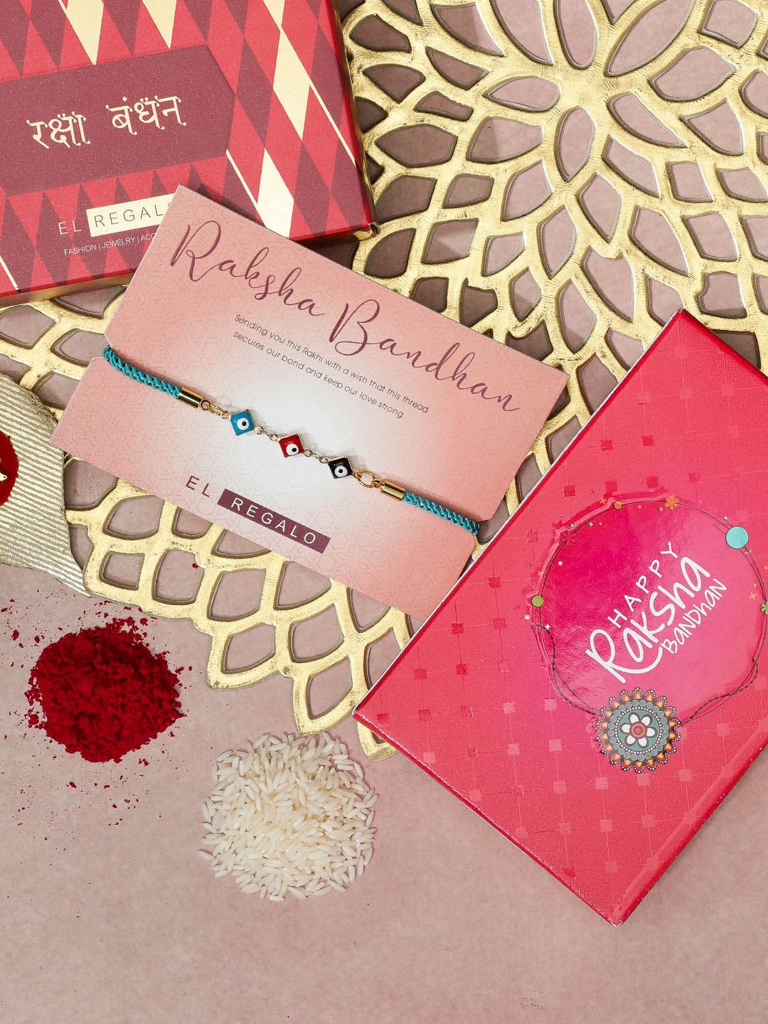 

EL REGALO Stones Studded Thread Rakhi, Black