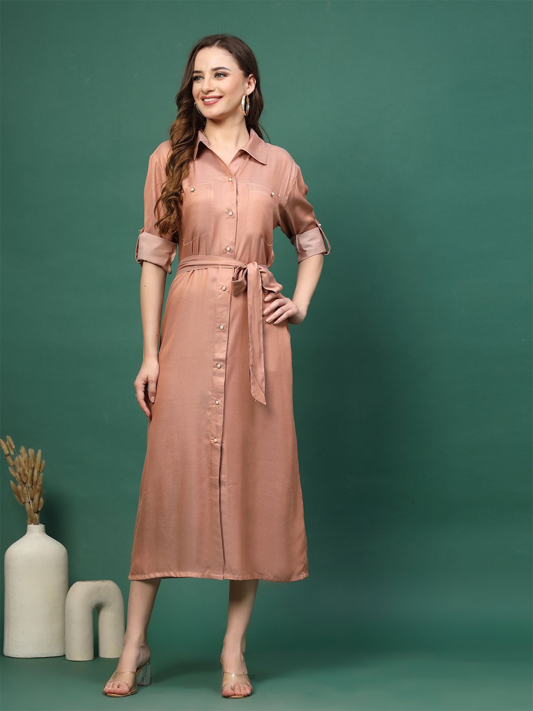

plusS Midi Shirt Dress, Peach