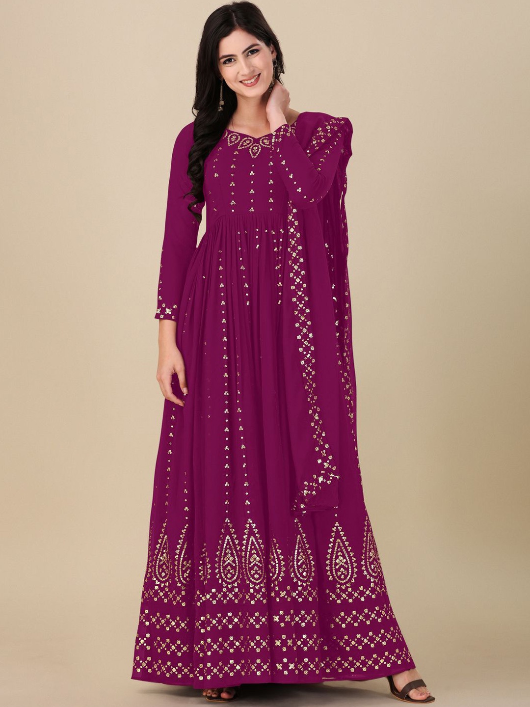 

Fashion Basket Floral Embroidered Semi-Stitched Dress Material, Purple
