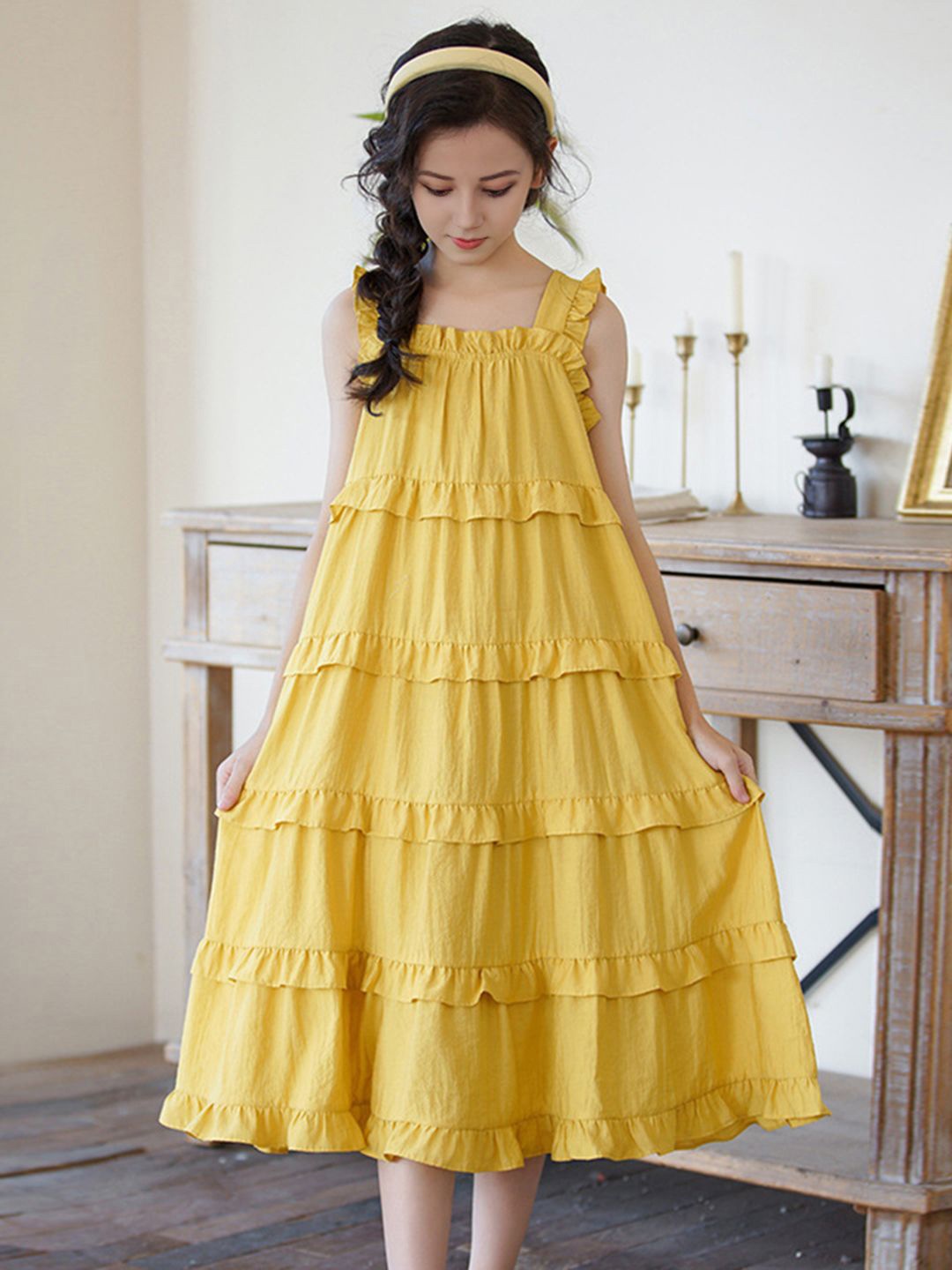 

INCLUD Girls A-Line Maxi Ruffles Dress, Yellow