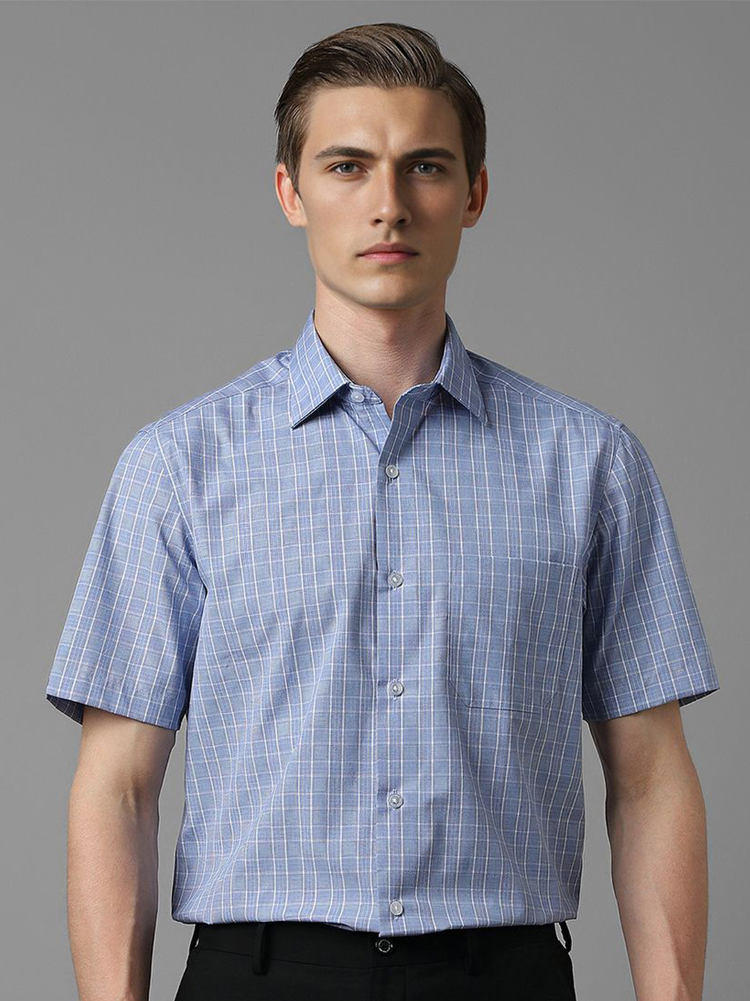 

Louis Philippe Men Opaque Checked Formal Shirt, Blue