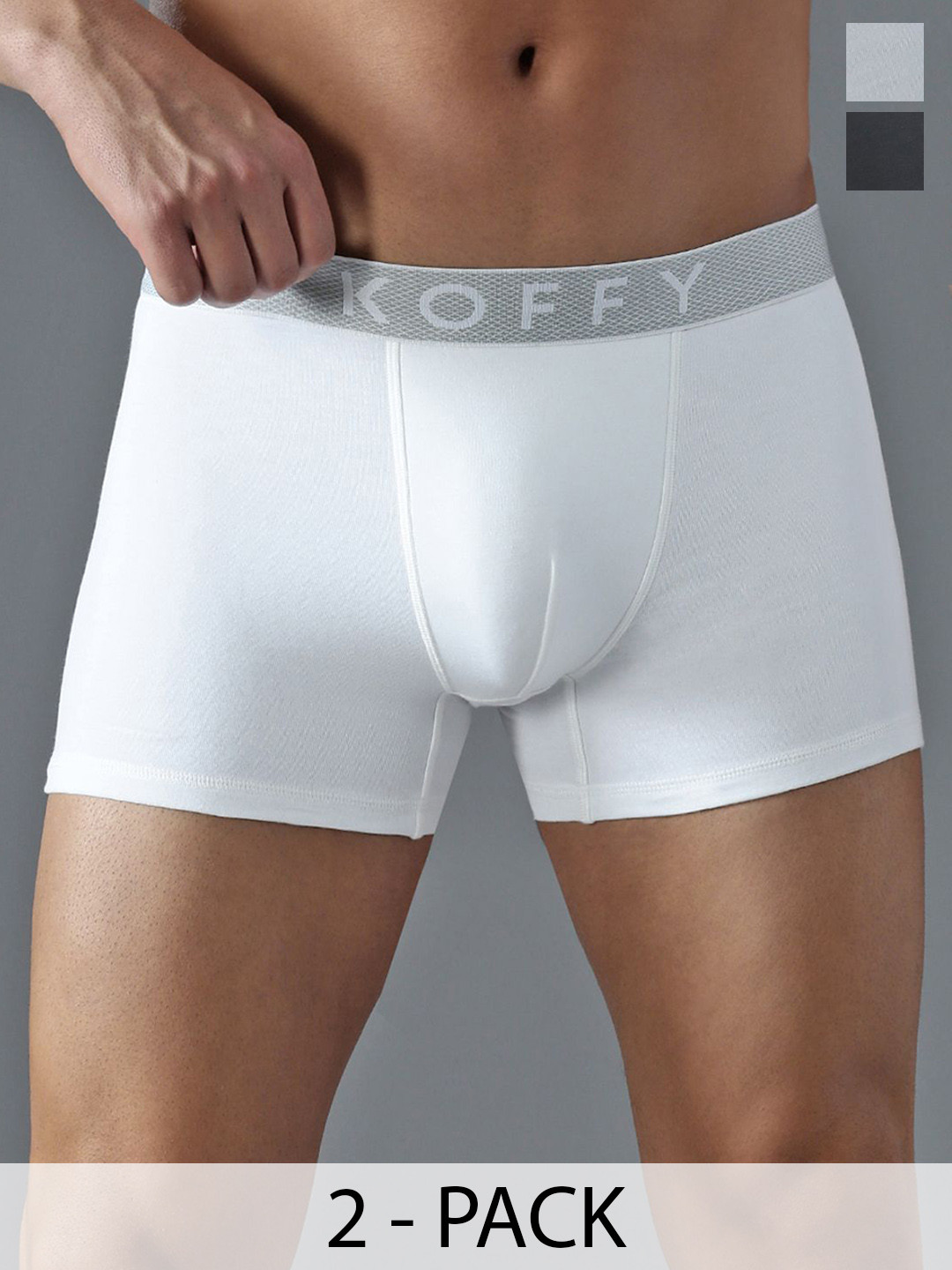 

KOFFY Pack Of 2 Men Solid Trunks KOFFY_KI44_WHT_LGRY_2PC, White