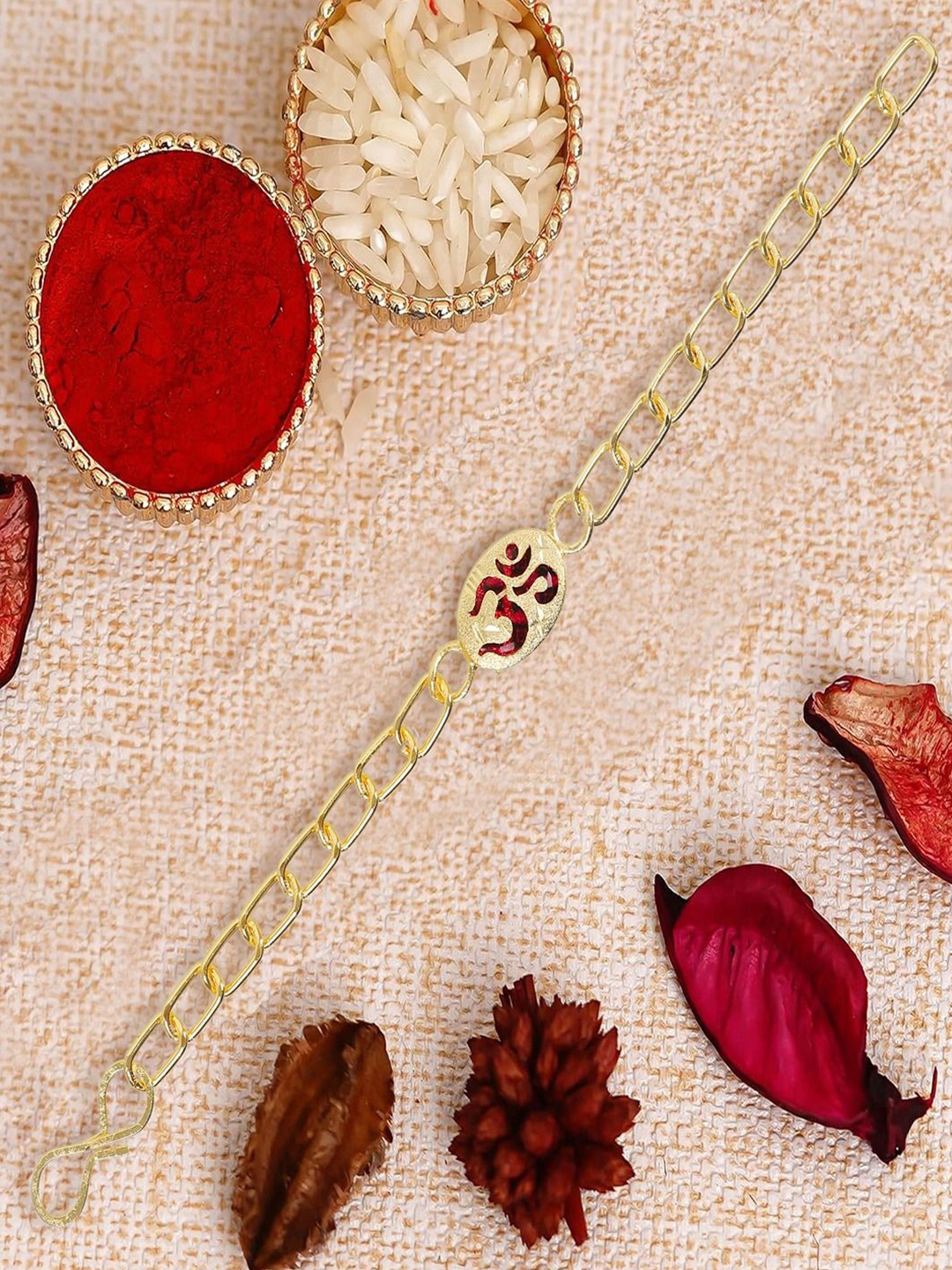 

UNIVERSITY TRENDZ Om Chain Wraparound Bracelet Rakhi with Roli Chawal, Gold