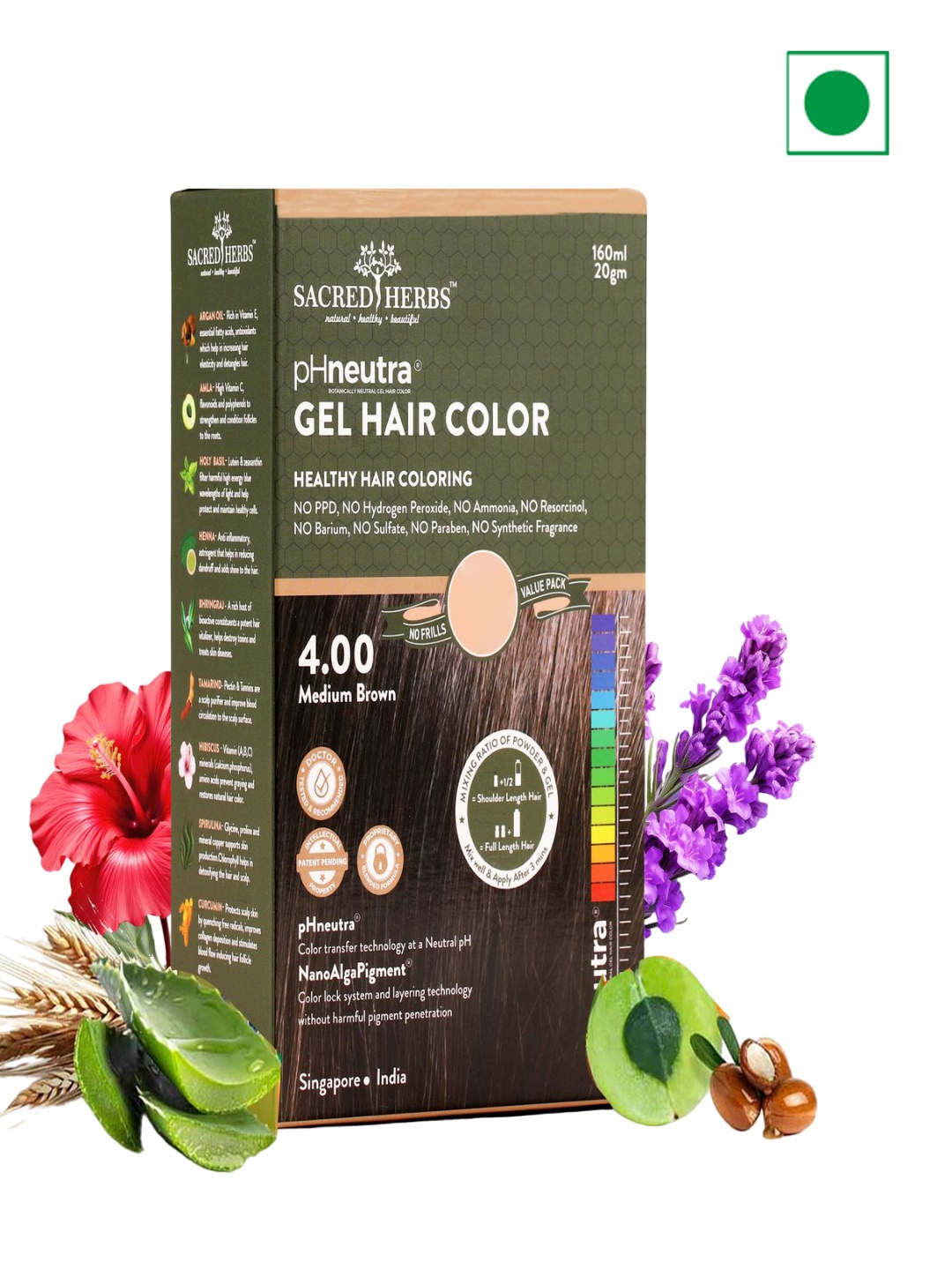 

SACRED HERBS pH Neutra Semi Permanent Natural Gel Hair Color 160ml - Medium Brown 4.00