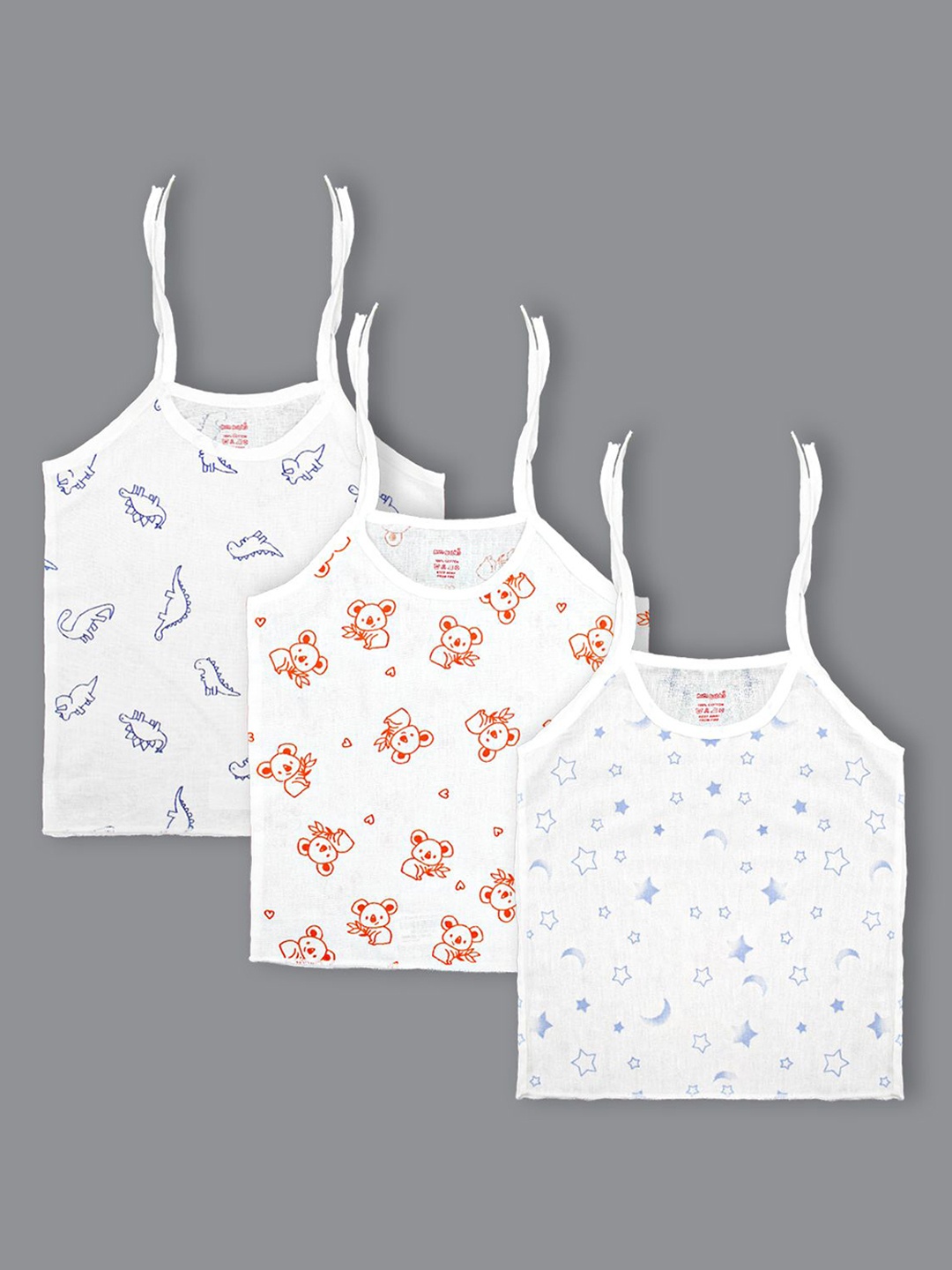 

Born Babies Infant Pack Of 3 Printed Sleeveless Cotton Jhablas, White