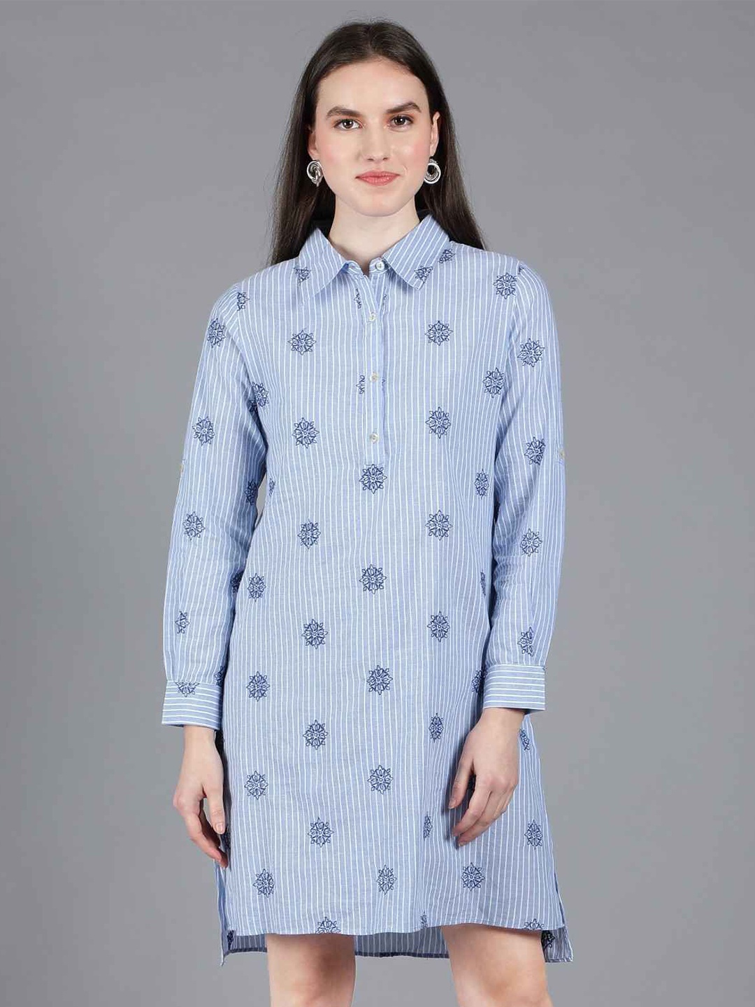 

Amagyaa Women Striped Cotton Shirt Dress, Blue