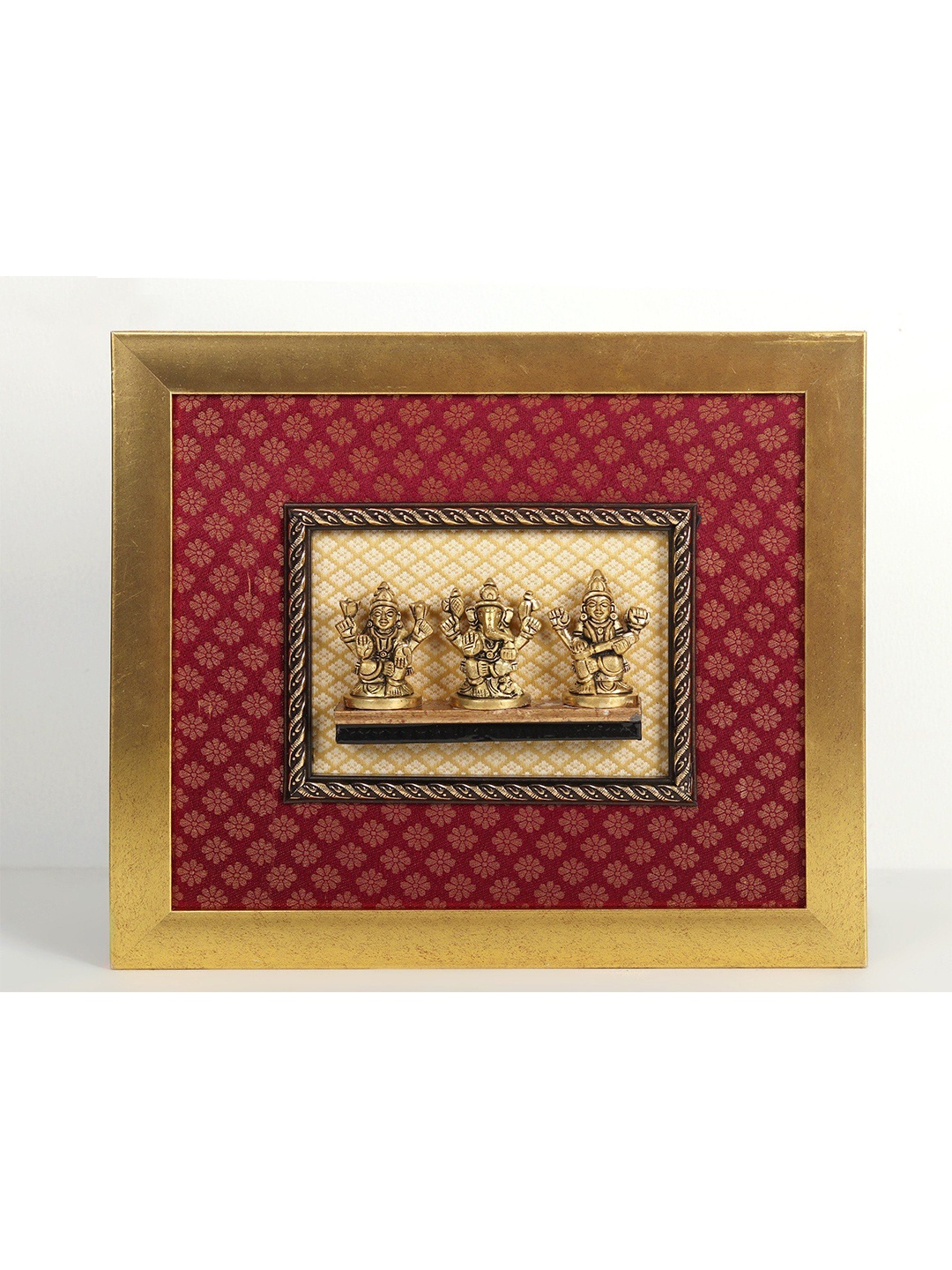 

Exotic India Gold toned & Maroon Textured Wooden Framed Wall Decor
