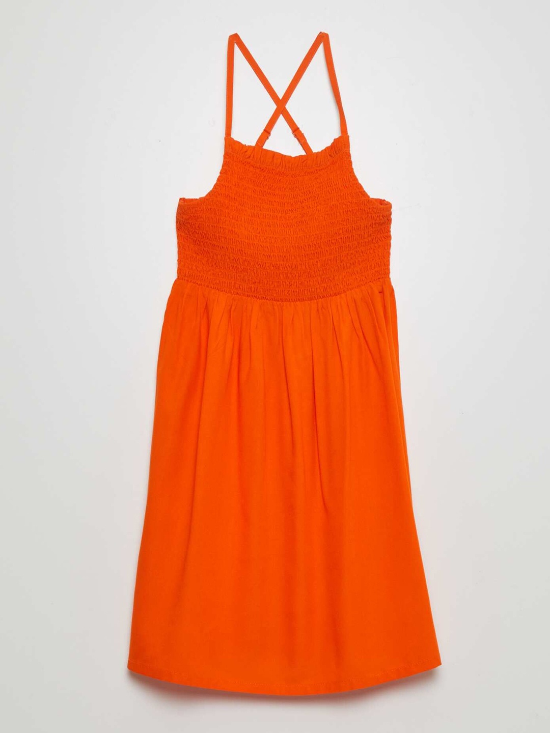 

KIABI Girls Sleeveless Smocked A-Line Dress, Orange