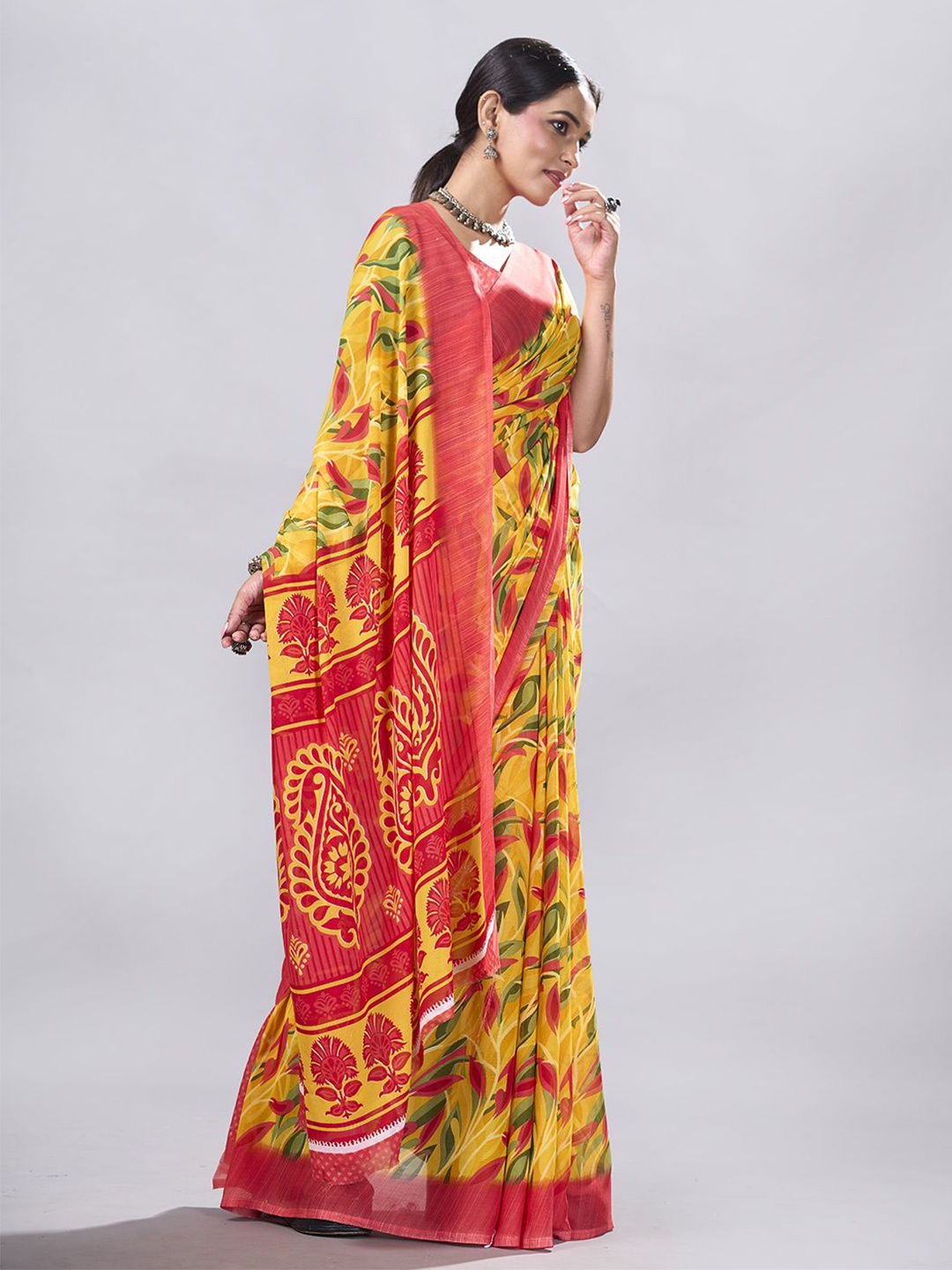 

NIRMAL CREATION Floral Saree, Yellow
