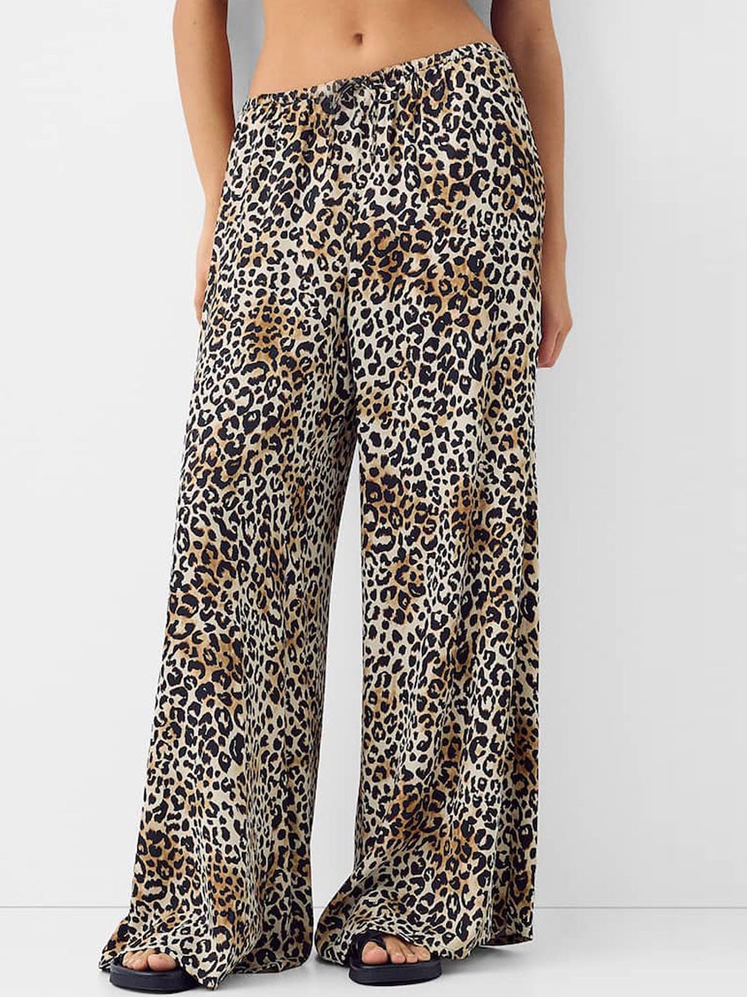 

LULU & SKY Women Animal Printed Straight Fit High-Rise Pleated Trousers, Beige