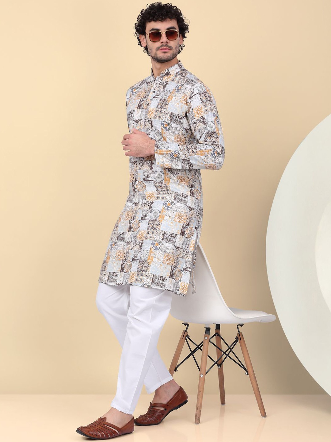 

KRAFT INDIA Abstract Printed Kurta with Pyjamas, Yellow