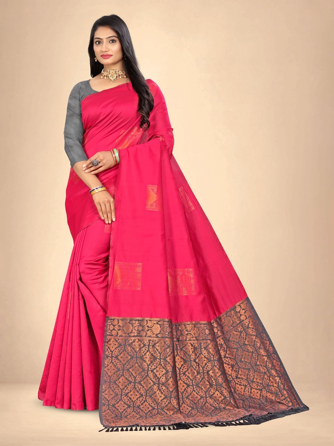 

Abhilasha Woven Design Zari Pure Silk Kanjeevaram Saree, Pink