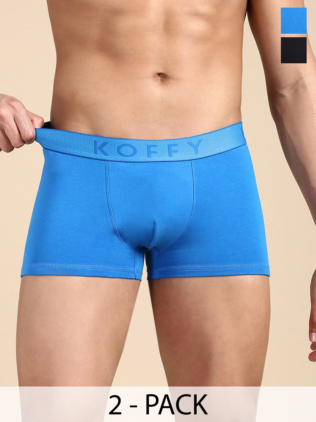 

KOFFY Pack Of 2 Cotton Trunk KOFFY_KI44_DGRY_RBLU_2PC, Grey melange