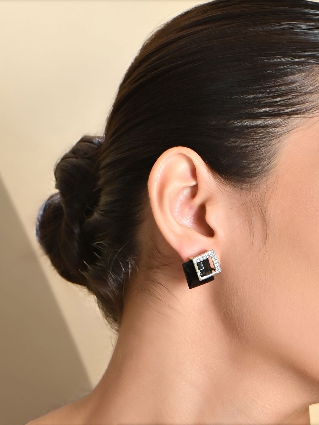 

ToniQ Gold-Plated Geometric Cubic Zirconia Studded Studs Earrings