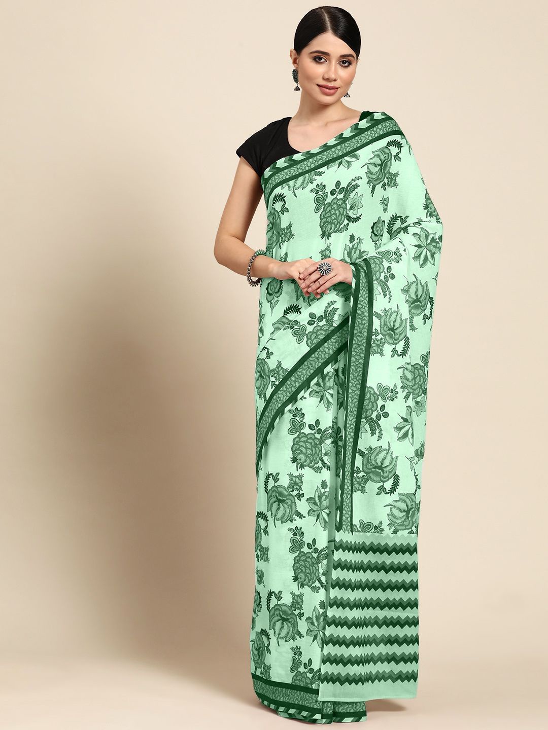

BUTA BUTI Floral Pure Cotton Saree, Green