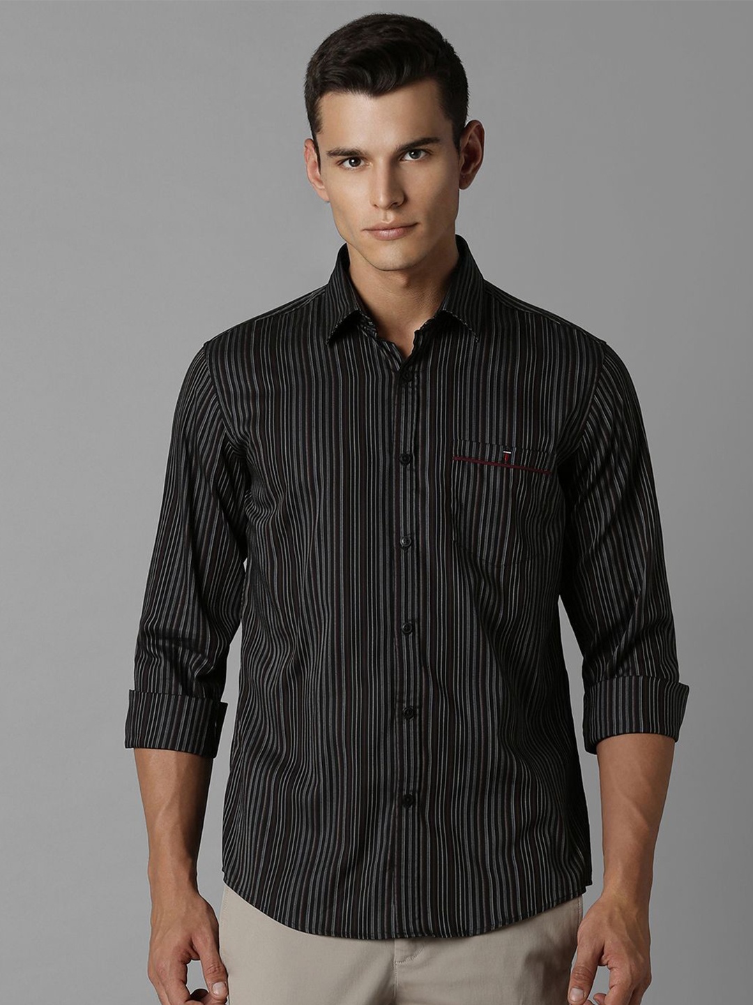 

Louis Philippe Sport Men Slim Fit Opaque Striped Casual Shirt, Black