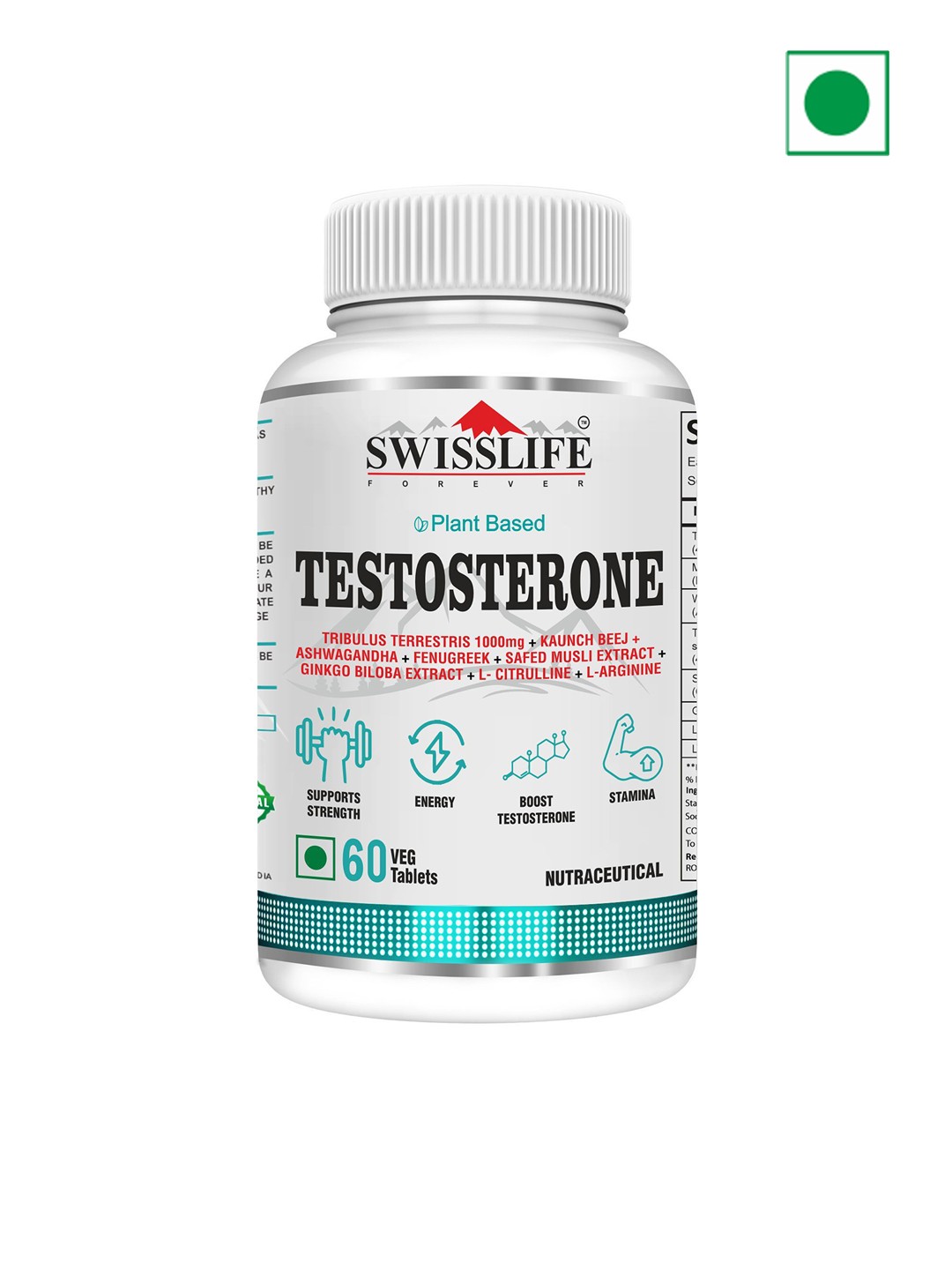 

Swisslife Forever Plant Based Testosterone-60 Veg Tablets, White