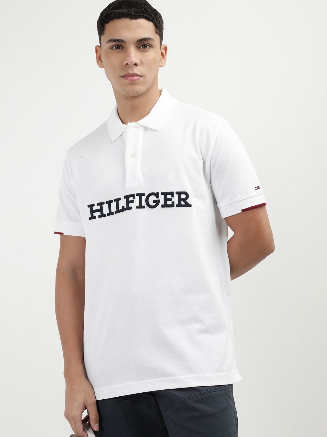 

Tommy Hilfiger Men Printed Polo Collar Cotton T-shirt, White