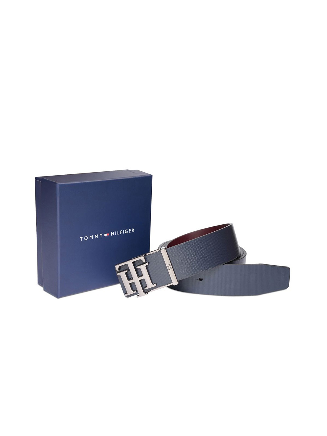 

Tommy Hilfiger Men Textured Leather Reversible Belt, Navy blue