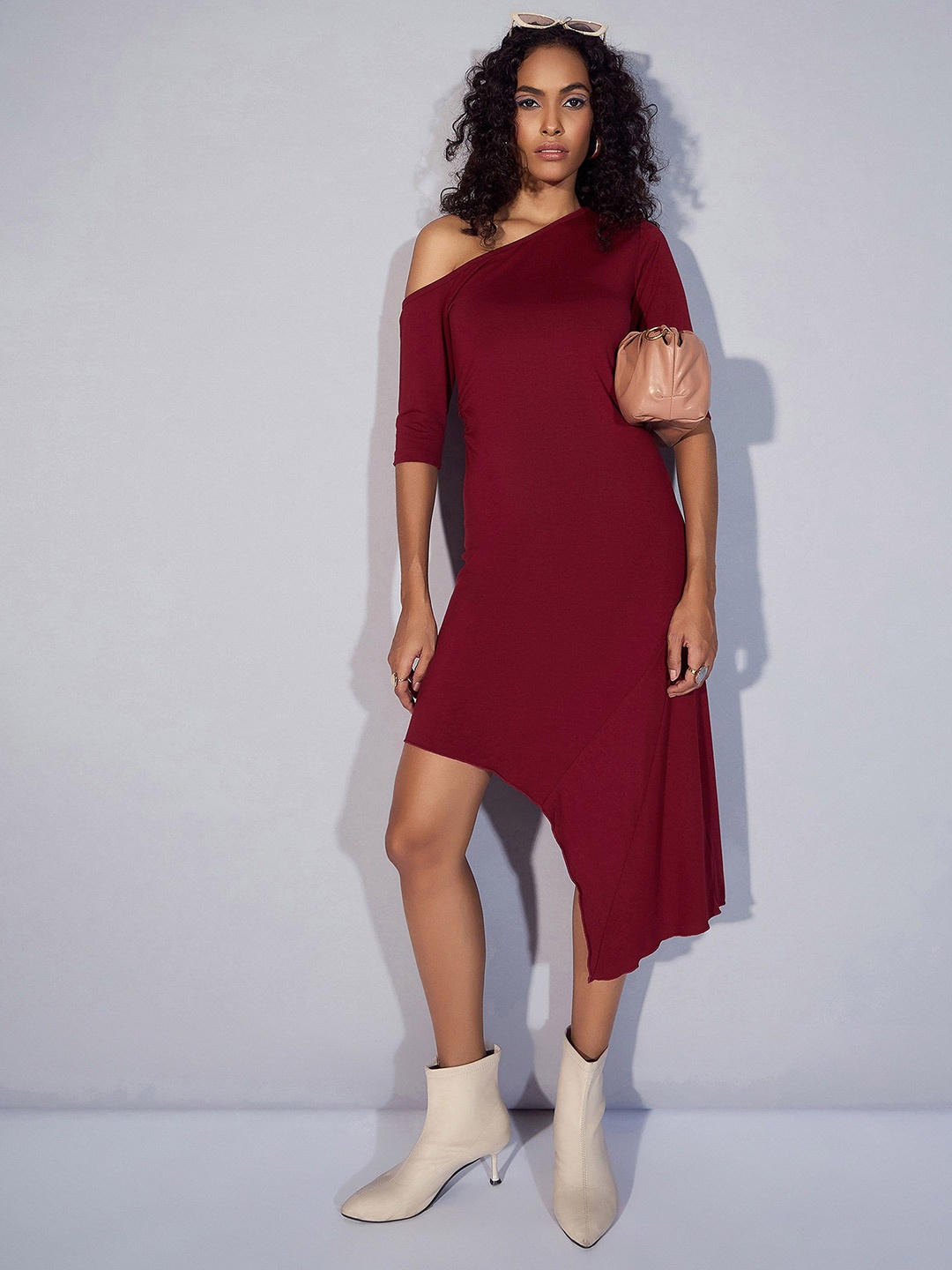 

SASSAFRAS Off-Shoulder A-Line Midi Dress, Maroon