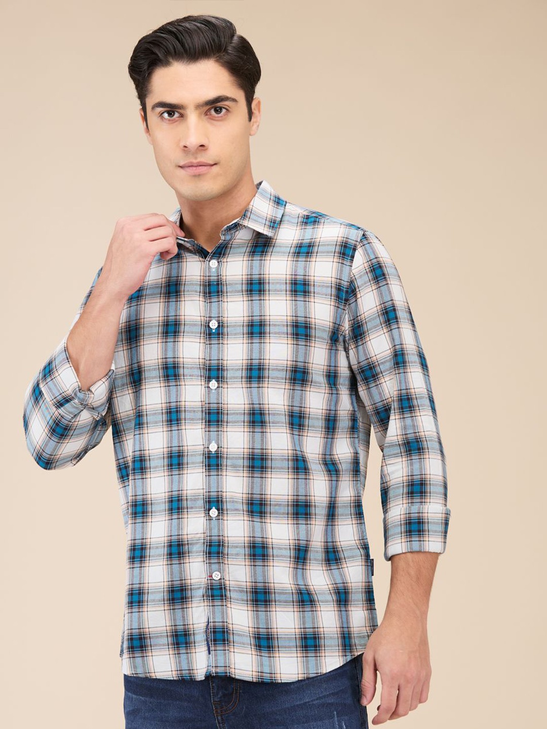 

Being Human Men Slim Fit Tartan Checks Opaque Checked Casual Shirt, Blue