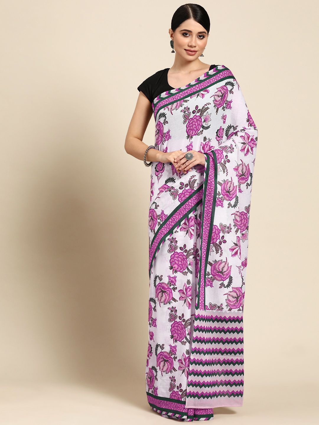 

BUTA BUTI Pink Floral Pure Cotton Printed Saree