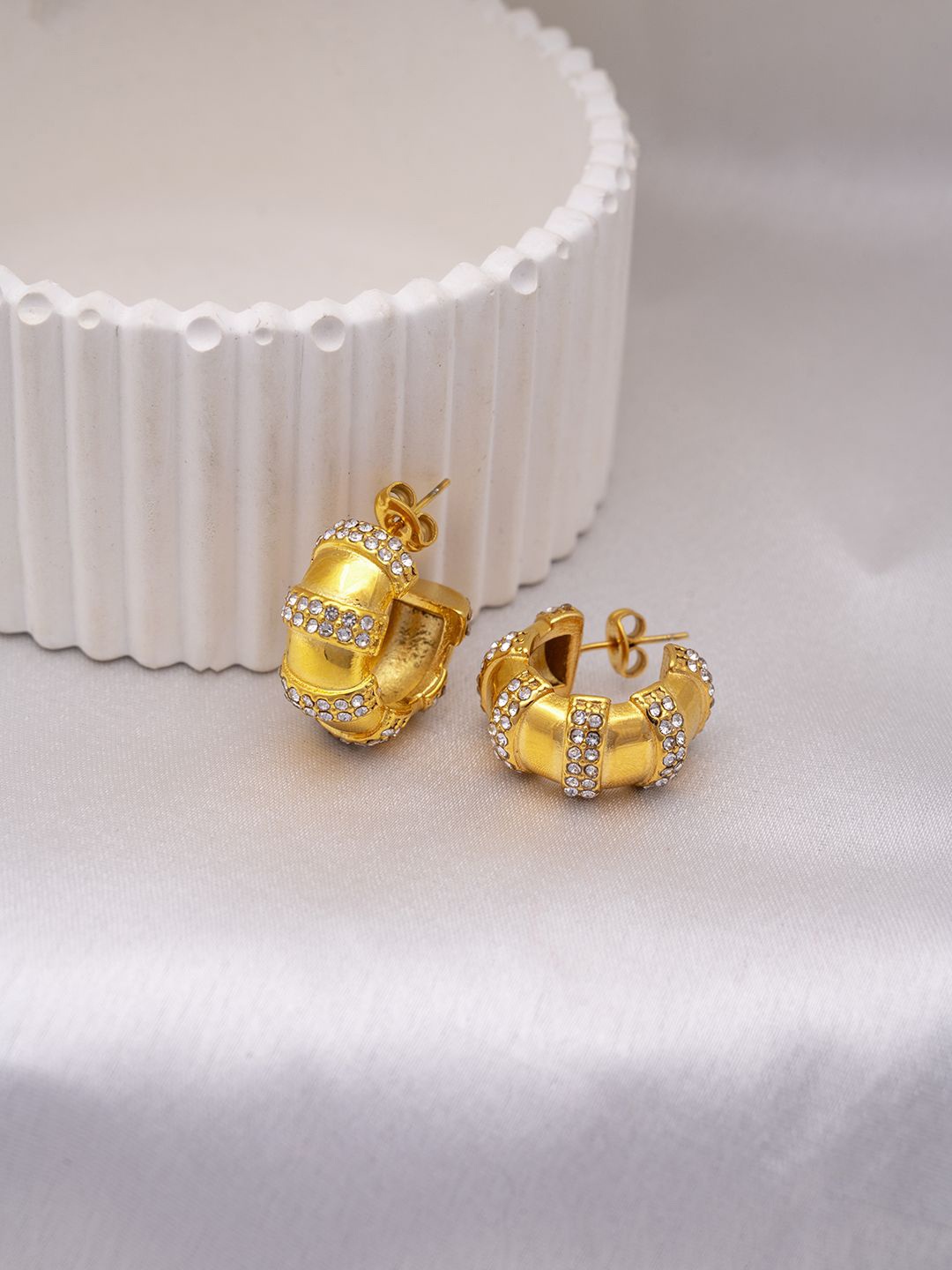 

Perfectly Average Gold-Plated Stainless Steel Stones Studded Half Hoop Earrings