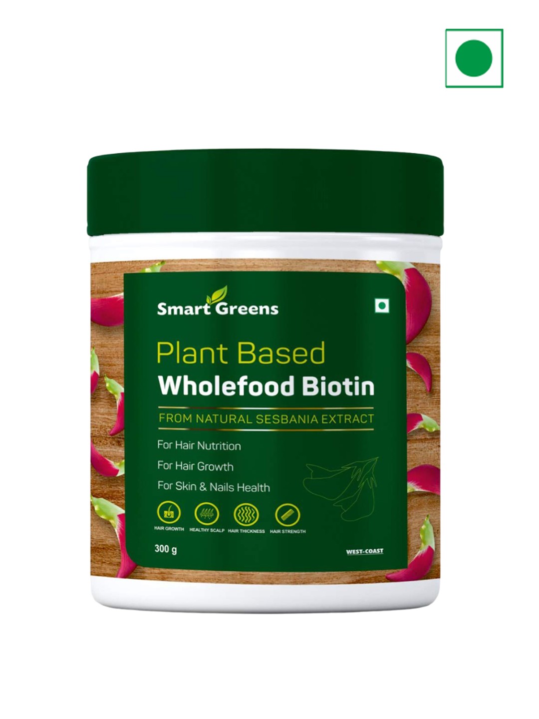 

Smart Greens Plant Based Wholefood Biotin Powder - 300g, Green