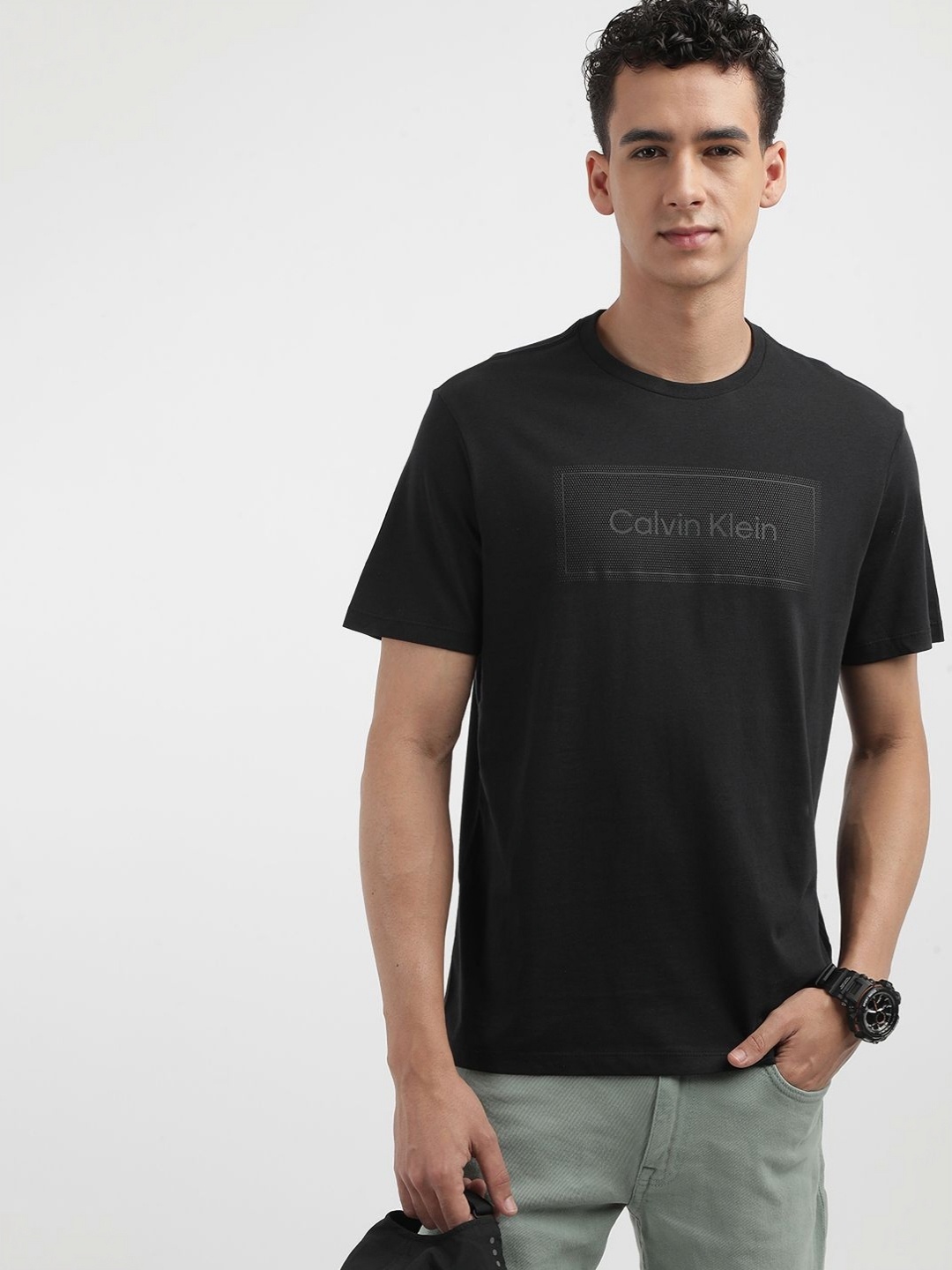 

Calvin Klein Jeans Men Typography Printed Round Neck Cotton T-shirt, Black