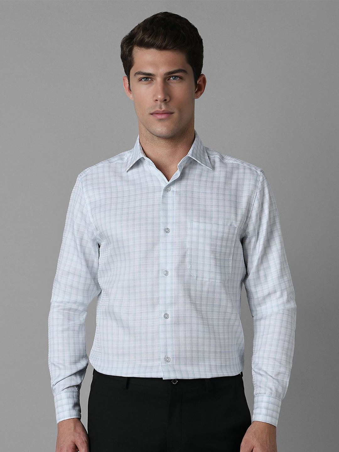 

Louis Philippe Men Grid Tattersall Checks Opaque Checked Formal Shirt, White