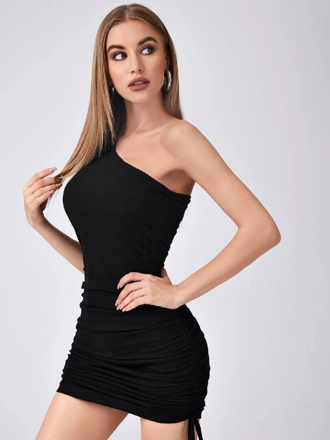 

StyleCast One Shoulder Georgette Bodycon Mini Dress, Black