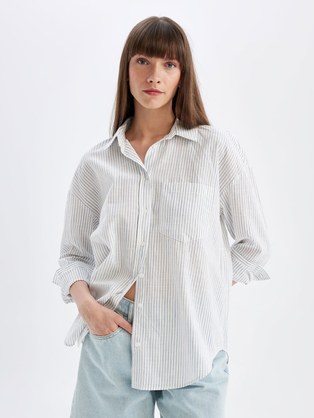 

DeFacto Women Opaque Striped Casual Shirt, Na