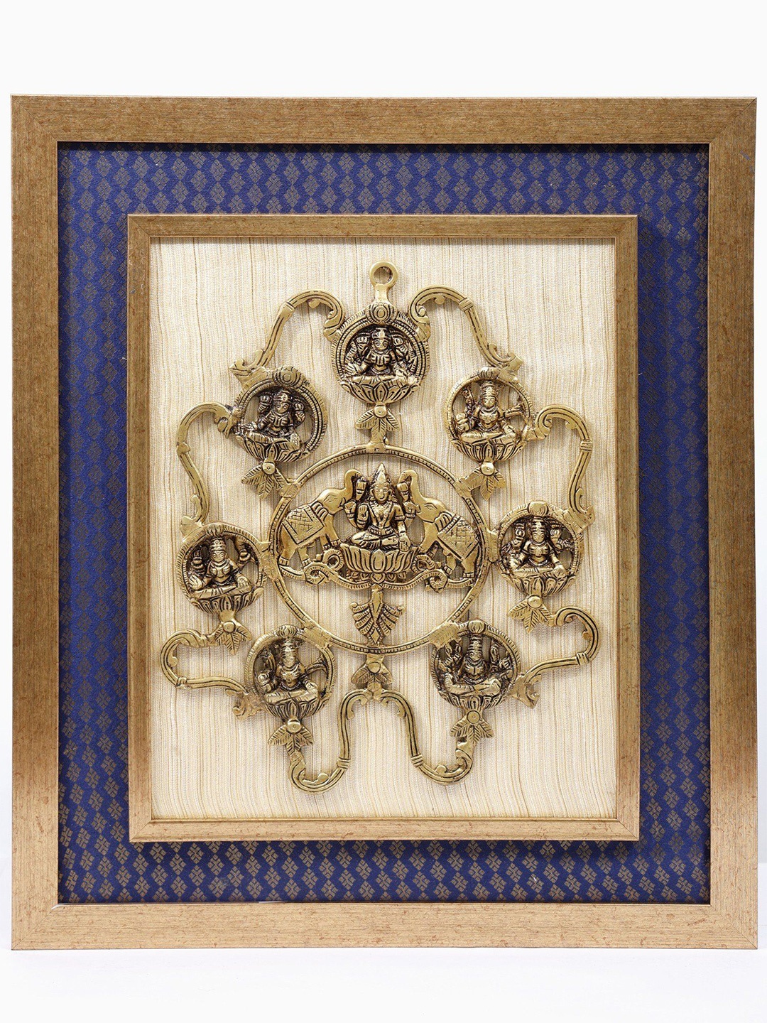 

Exotic India Wooden Framed Brass Goddess Ashtalakshmi Wall Hanging, Blue