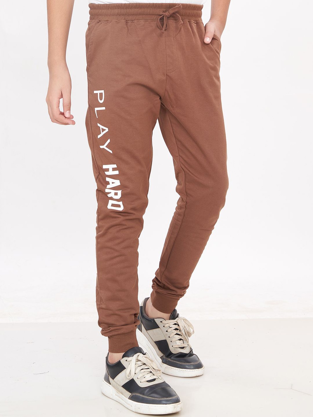 

Elzoh Boys Printed Cotton Joggers, Brown