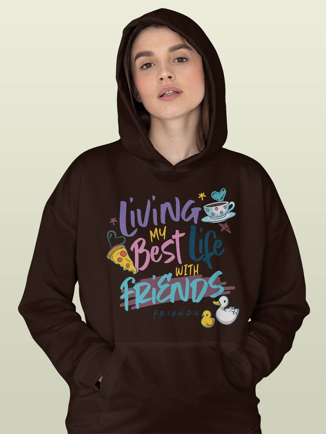 

macmerise Women Printed Hooded Sweatshirt, Brown