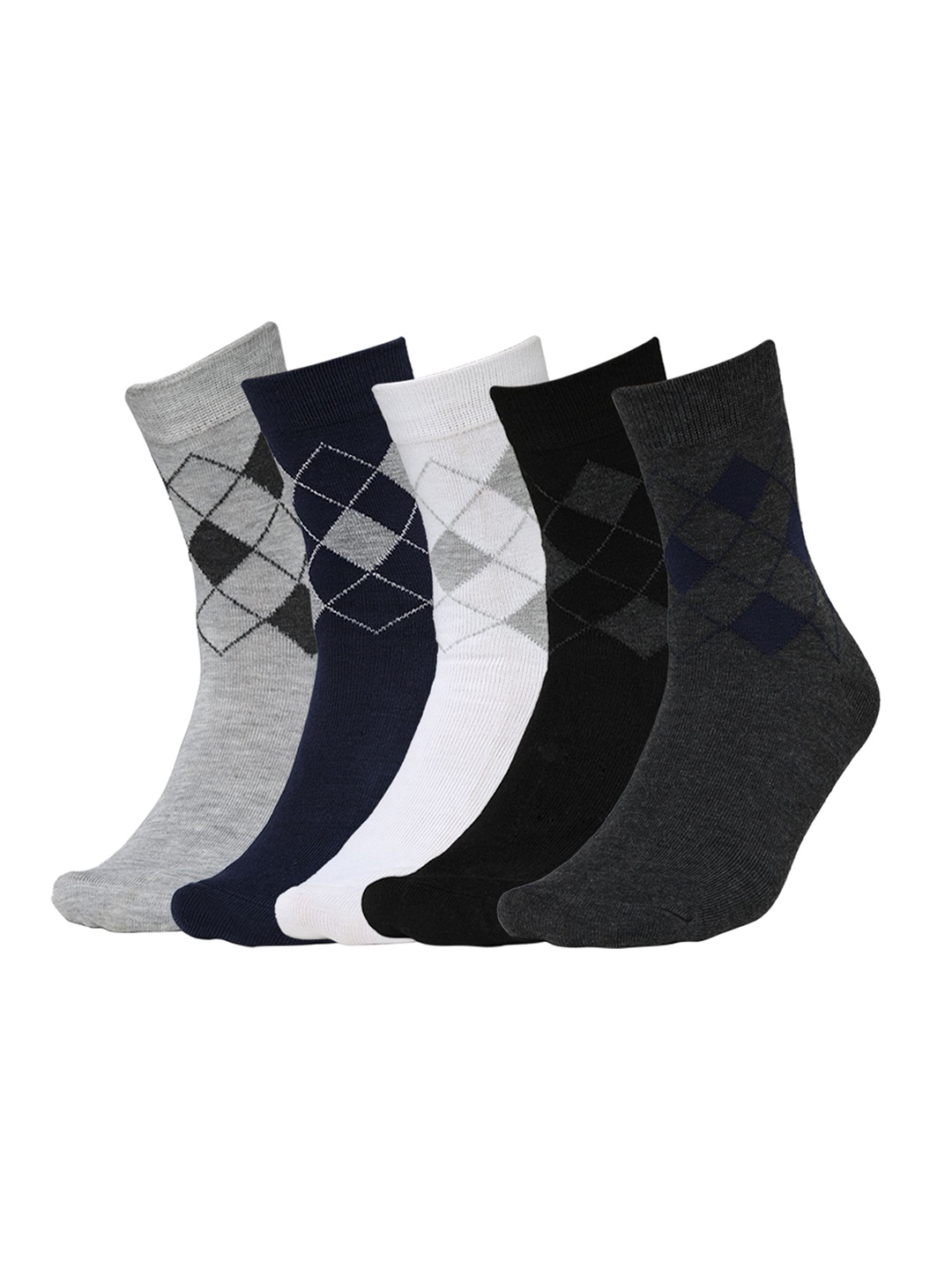 

BAESD Men Pack Of 5 Patterned Cotton Calf-Length Socks, Grey