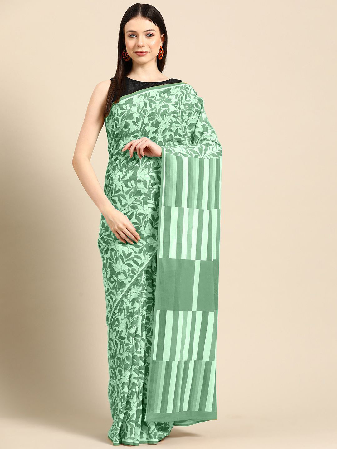 

BUTA BUTI Floral Pure Cotton Saree, Green