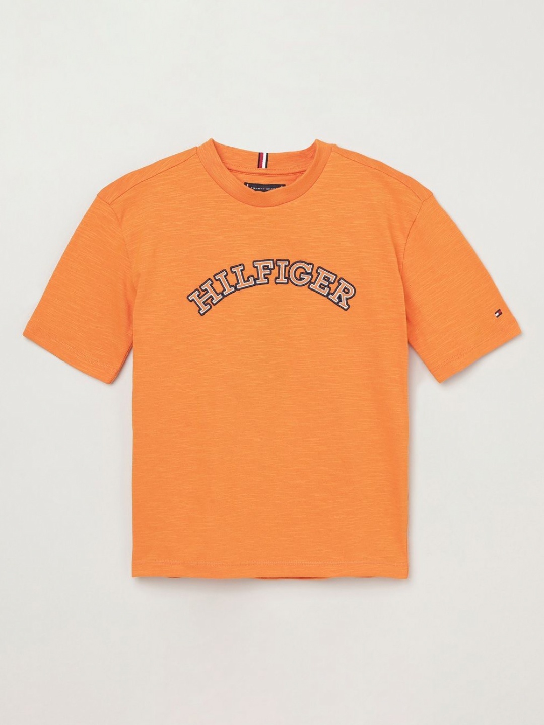 

Tommy Hilfiger Boys Brand Logo Round Neck Cotton T-shirt, Orange