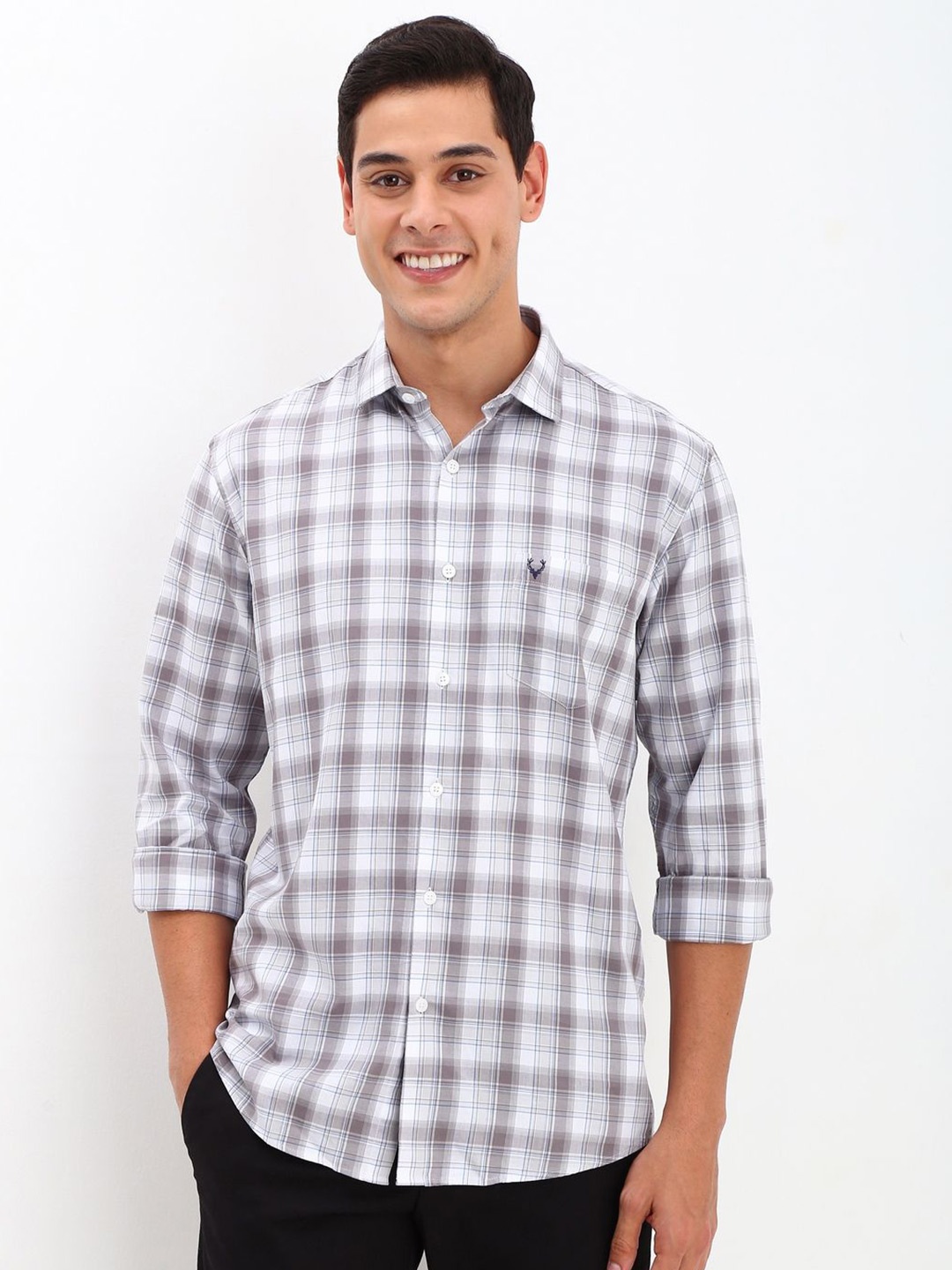 

Allen Solly Men Slim Fit Opaque Checked Casual Shirt, White