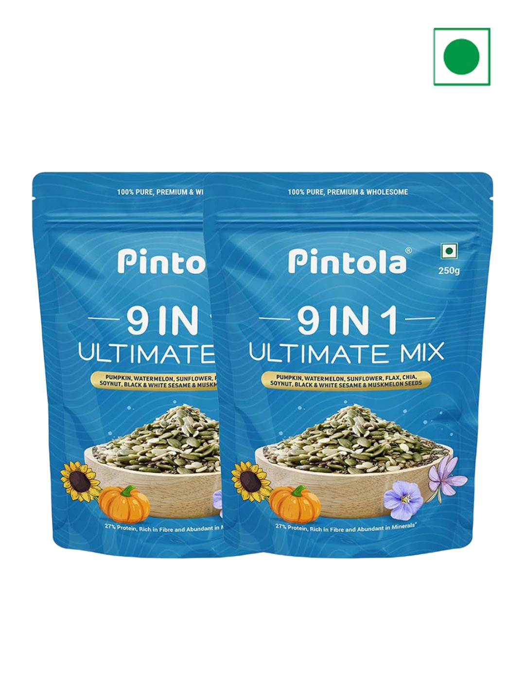 

Pintola Combo of 2 Premium & Wholesome 9 in 1 Ultimate Mix Seeds, 9 Varieties- 250g each, Blue
