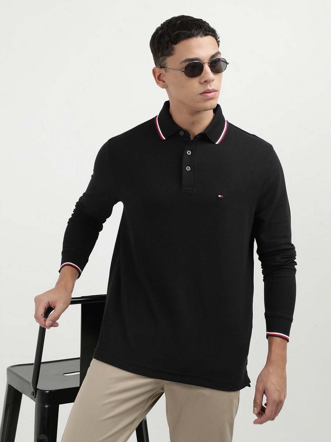 

Tommy Hilfiger Men Solid Polo Collar Cotton T-shirt, Black