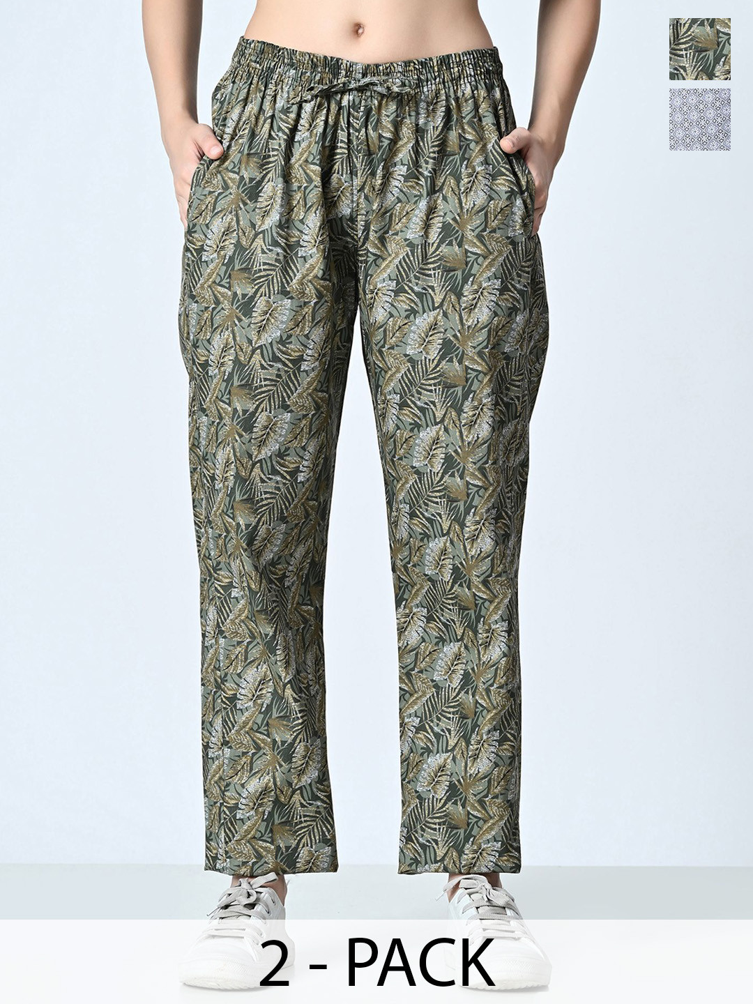 

BAESD Pack Of 2 Men Printed Pure Cotton Trousers, Brown